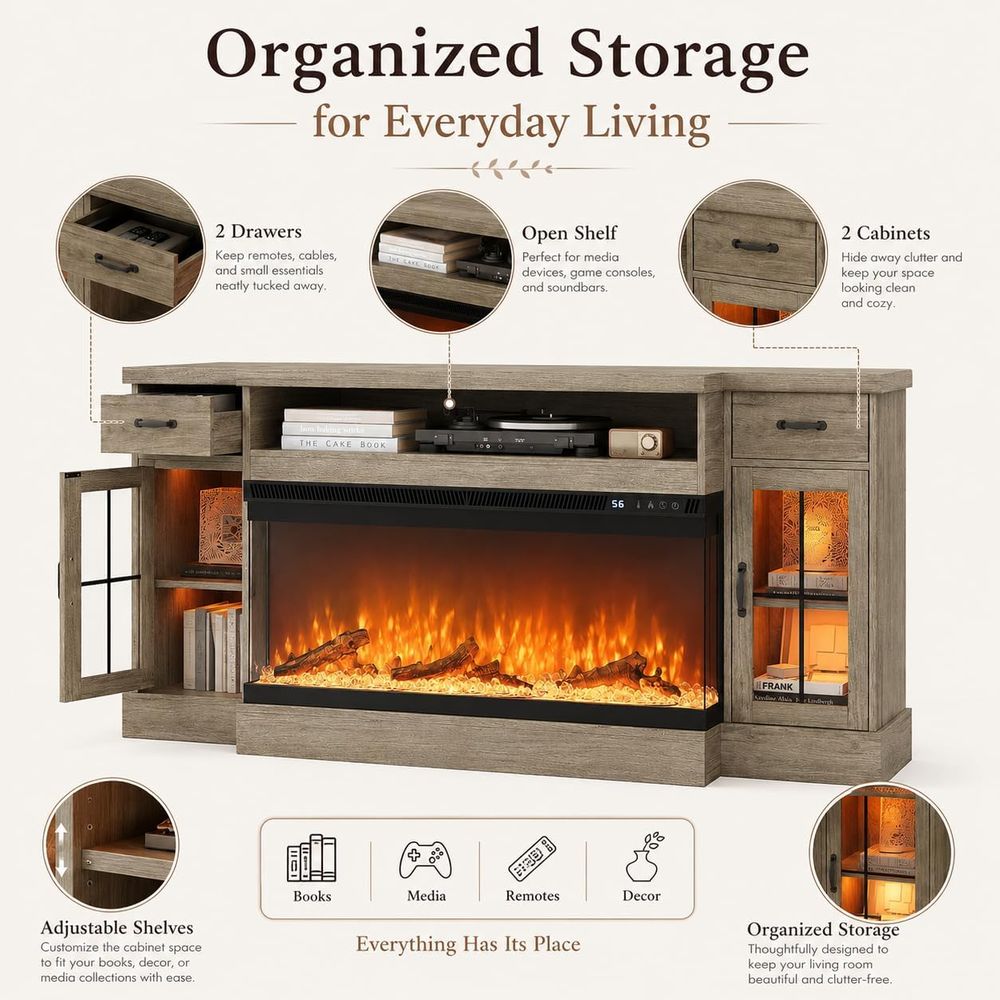 70 inç şömineli TV Sehpası vey - Storage & Organization incelemesi ve fiyatı
